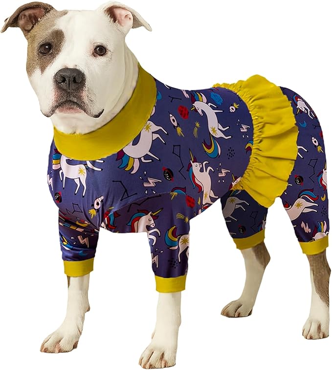 LovinPet Large Dog Pjs - Post Surgery Shirt, Unicorn Rocket Print, Full Coverage Dog Pjs, Pet Pajamas for Dogs, Lightweight Big Dogs Pullover Shirt, Pitbull Clothes, 3XL