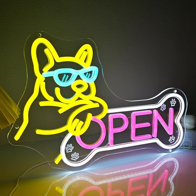 Britrio Pet Shop Open Neon Sign Dog Wall Decor for Pet Grooming Salon Open LED French Bulldog Neon Light Art for Pet Shop Business Welcome Sign Pet Hospital Pet Spa Animal Clinics Decoration 5V USB