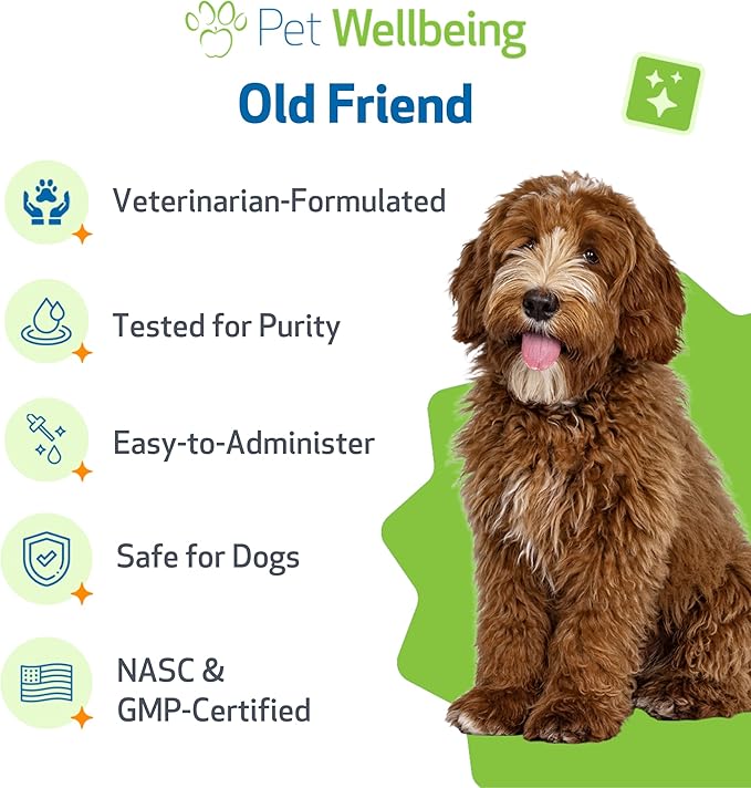 Pet Wellbeing Old Friend for Senior Dogs - Supports Immune System Health, Joint Mobility, Healthy Energy Levels, Alfalfa, Reishi - Veterinarian-Formulated Herbal Supplement 2 oz (59 ml)