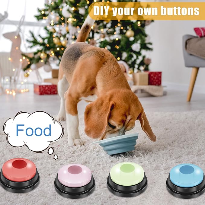 4Pcs Dog Buttons for Communication Voice with Light, Recording Button for Words Talking and Answer, Pet Button Answering Buzzer Best Toys fit Dog Tranning
