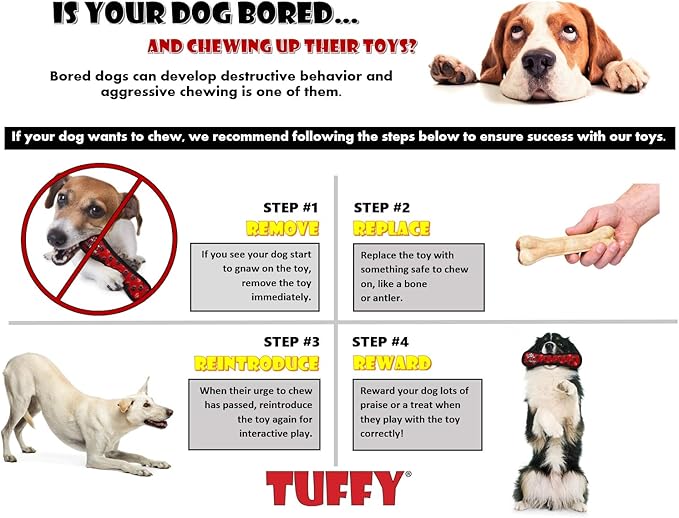 TUFFY - World's Tuffest Soft Dog Toy - Junior 3 Way Tug - Squeakers - Multiple Layers. Made Durable, Strong & Tough. Interactive Play (Tug,Toss & Fetch). Machine Washable & Floats (Combo 2 Pack)