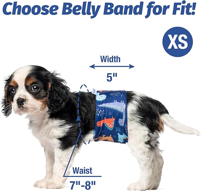 Pet Soft Dog Belly Band - 3 Packs Reusable Dog Diapers Male Doggy Diapers Wraps - Washable Dogs Belly Bands for Male Dogs (Dino, XS)