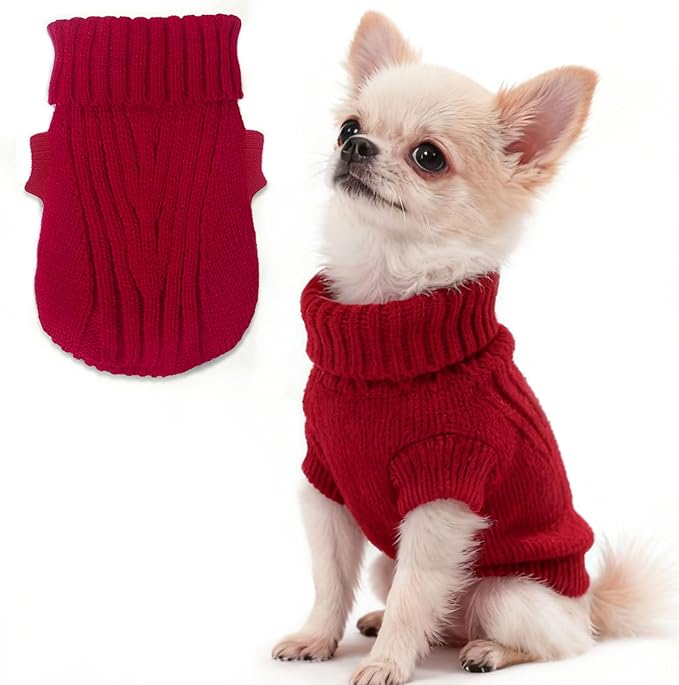 Dog Sweater for Small Dogs Dog Christmas Sweater Winter Dogs Knitted Sweaters Warm Puppy Clothes Turtleneck Pullover Sweaters Thick Pet Knitwear for Chihuahua Teacup Yorkie (XX-Small)