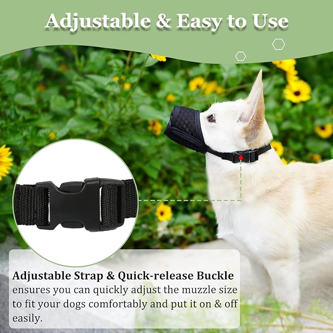 Mayerzon Dog Muzzle, Puppy Soft Mesh Muzzle for Small Medium Large Dogs Chihuahua Poodles Beagle Dachshund Corgis Labrador for Biting Chewing Grooming That Allows Panting Drinking(XXS, Black)
