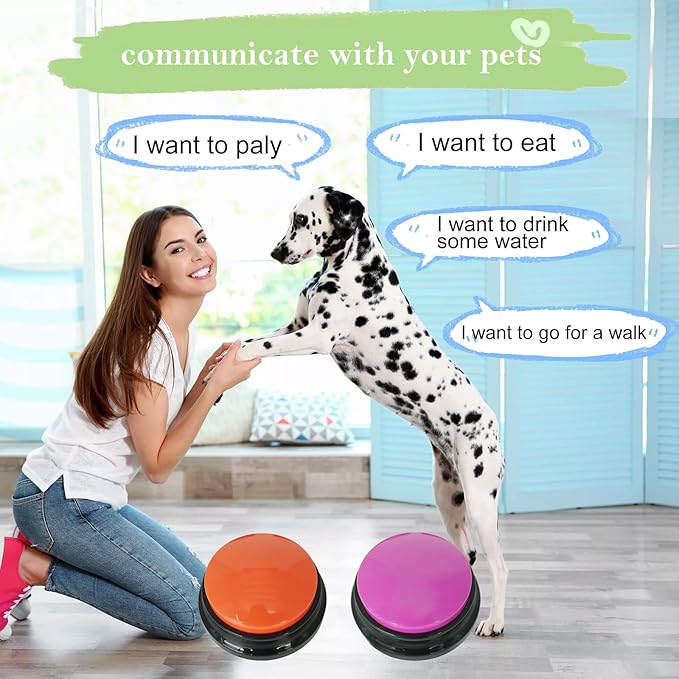 Set of 2 Dog Buttons for Communication, Voice Recordable Buttons for Classroom, Dog Training Talking Buttons Starter Set, Pet Easy Speaking Buttons Tools