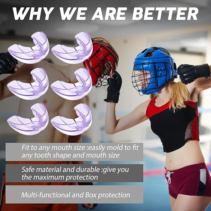 TOODOO 6 Pieces Braces Mouth Guard Kids Sports Mouth Guard for Kids Double Football Youth Mouthguards for Boxing Football Hockey Karate Basketball (Transparent Purple)