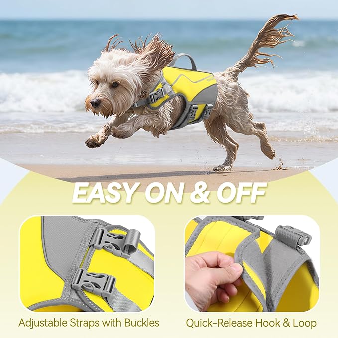 VIVAGLORY Neoprene Dog Life Vest, Dog Life Jacket for Swimming & Boating, Lightweight & Buoyancy for Puppy Doggy, Swimming Vest with Handle, S, Yellow