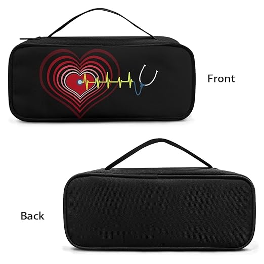 Gomyblomy Lightweight Stethoscope Case Black, Heart Print Stethoscope Storage Bag with Extra Room for Nursing Accessories Stethoscope Holder Carrying Case for Nurse and Doctors