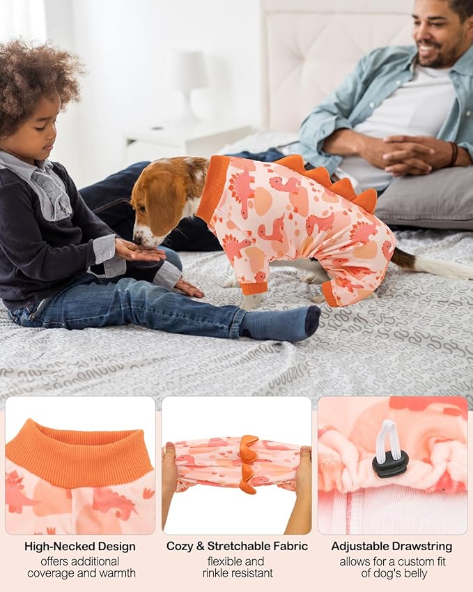 CuteBone Dinosaur Costume Dog Pajamas, Stretchy Spandex Crystal Velvet Sleepwear Coat for Small Dogs, Soft & Warm Pet Outfit Clothes for Cold Weather, Cozy Pullover Design COSP18S
