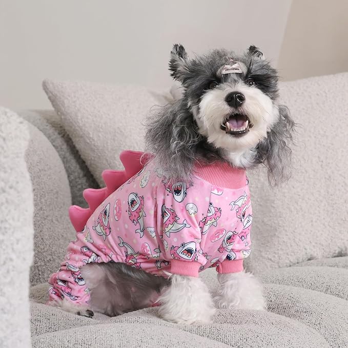 CuteBone Dinosaur Costume Dog Pajamas, Stretchy Spandex Crystal Velvet Sleepwear Coat for Small Dogs, Soft & Warm Pet Outfit Clothes for Cold Weather, Cozy Pullover Design COSP09M