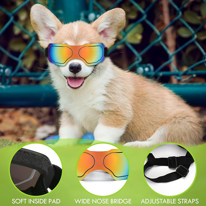Small Dog Goggles, UV Protection Sunglasses for Small to Medium Breed Dog, Snow-Proof Windproof Goggles with Flexible Straps for Puppy Dogs (Red)