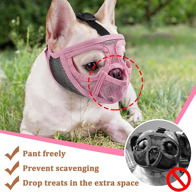 Mayerzon Short Snout Dog Muzzle for French Bulldog with Full Pant Design to Prevent Eating Biting, Soft Mesh Dog Muzzle for Shih Tzu Pug English Bulldog for Grooming Walking, Allow to Drink and Feed