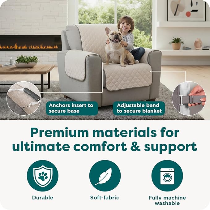 FurHaven Water-Resistant Sofa Cover for Dogs & Cats, Reversible Couch Protector with Secure Straps and Pinsonic Quilted Fabric, Machine Washable Couch Cover, Large Sofa, Gray Mist