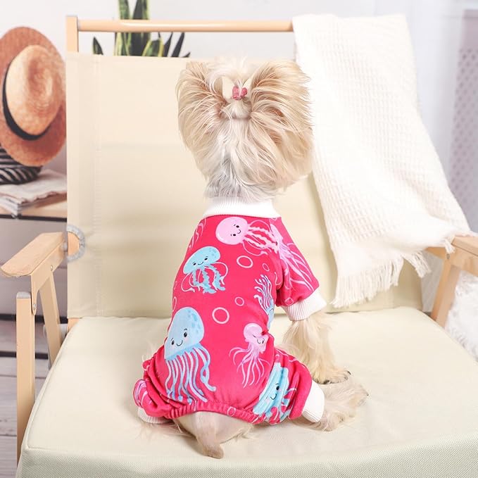 Dog Pajamas Small Sized Dogs - Dog Clothes for Small Dogs Girl Boy - Lightweight Velvet Pet Pjs - Fleece Puppy Onesie - Winter Spring Puppy Jumpsuit, Jammies, Doggie Outfit Apparel, XXS, Red