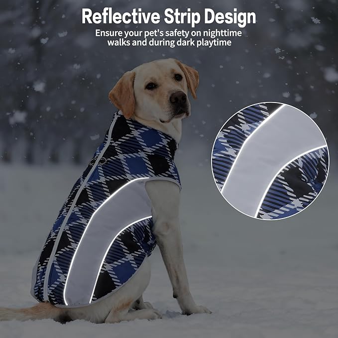 Dog Coats for Medium Dogs with Harness Built in, Waterproof Dog Jacket Warm Pet Winter Coat Snowsuit for Cold Weather, Reflective Fleece Windproof Jacket, Blue, U-LDMF04L