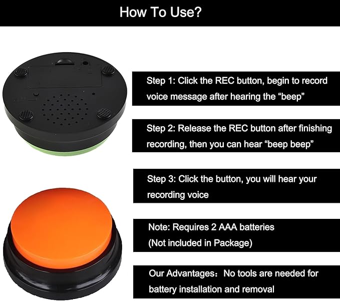 Voice Recording Button, Pet Communication Training Buzzer, 30 Second Record & Playback, Office Home Gift (2 Pack)