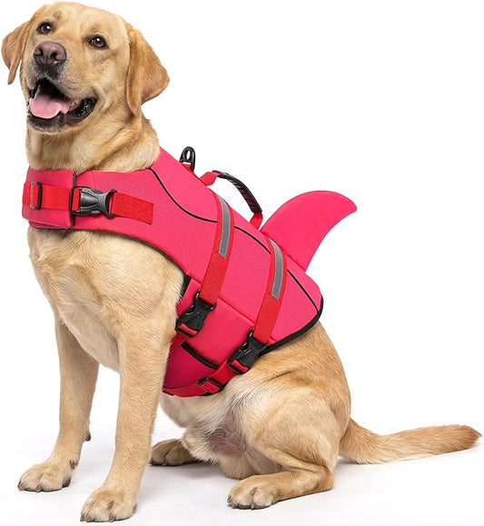 Queenmore Dog Life Jacket High Flotation, Reflective Dog Life Vest for Swimming, Adjustable Dogs Life Preserver Rescue Handle Spring Summer Pool for Small, Medium, Large Dogs (Rosepink,XL)