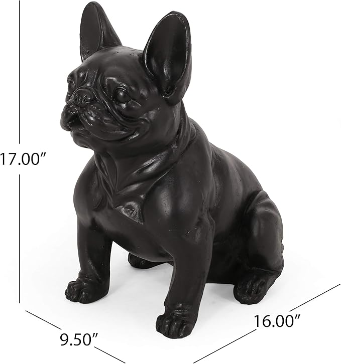 Christopher Knight Home Tamara Outdoor French Bulldog Garden Statue, Matte Black