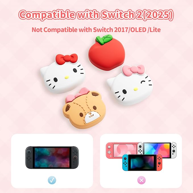 Thumb Grip Caps Compatible with Nintendo Switch 2, Silicone Joystick Grip Caps for Switch 2025, 4pcs, Cute Cat Style, White & Red
