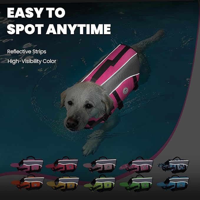 VIVAGLORY Front Float Dog Life Vest, Dog Life Jacket for Swimming & Boating, Swimming Vest with Chin Float & Handle, Ripstop & Buoyancy for Puppy Doggy, L, Pink