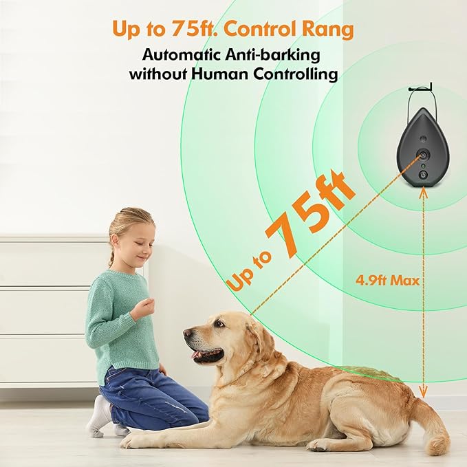 Anti Barking Device for Dogs, Rechargeable Bark Box Ultrasonic Barking Deterrent with 3 Level Modes/Irregular Ultrasound Frequency/Automatically Electronic Dog Whistle Stop Neighbors Dog from Barking