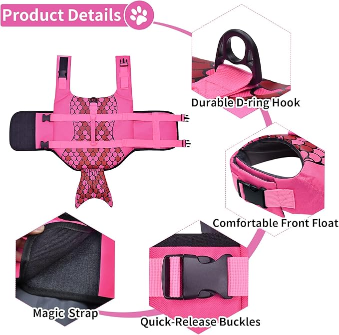 Malier Dog Life Jacket, Ripstop Dog Life Vest with High Buoyancy for Swimming Boating, High Visibility Shark Puupy Lifesaver for Small Medium Large Dogs (Small)