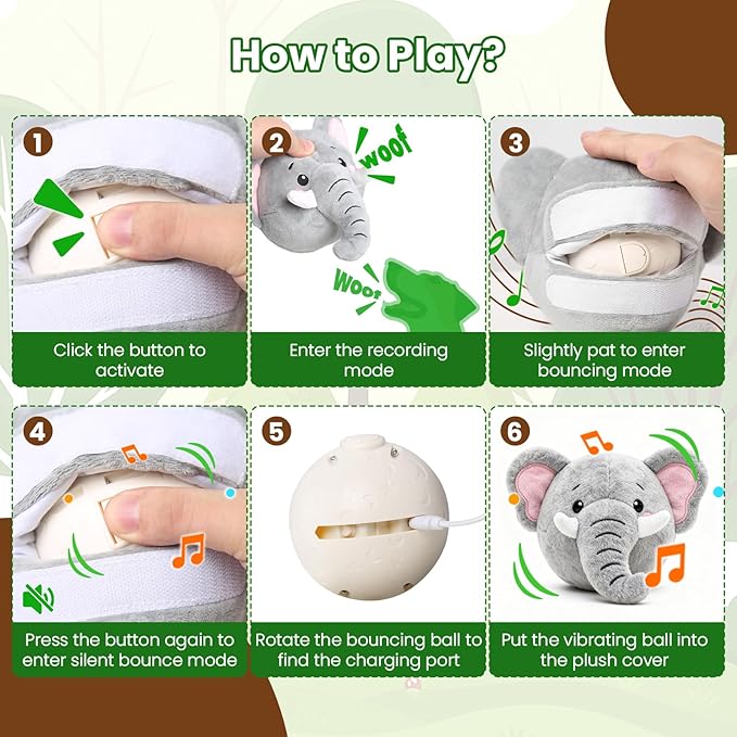 Interactive Dog Toys, Self Moving Dog Toy to Keep Them Busy, Electronic Vibrating Dogs Toy/Squeaky Bouncing Ball for Small Medium Large Dogs with Jumping Music Talking Mode (Elephant)
