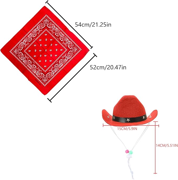 Dog Cowboy Hat and Bandana Scarf Dog Cat Sombrero Puppy Hat Dog Cat Costume Cosplay Cap Puppy Pet Dog Cat Holiday Pet Party Decoration (RED)