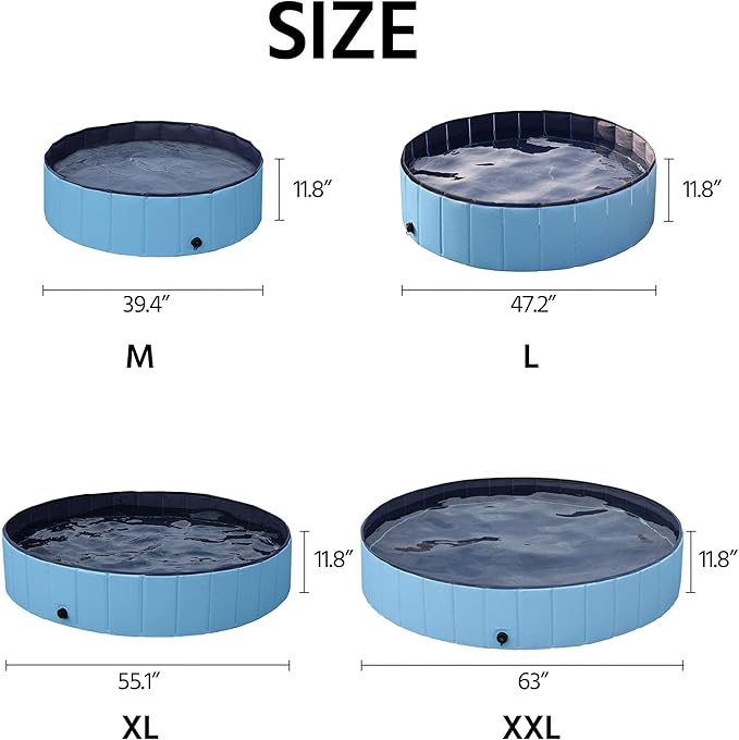Yaheetech Foldable Hard Plastic Dog Pet Bath Swimming Pool Collapsible Dog Pet Pool Bathing Tub Pool for Pets Dogs & Cats Outdoor -63 x 11.8 inch, Blue