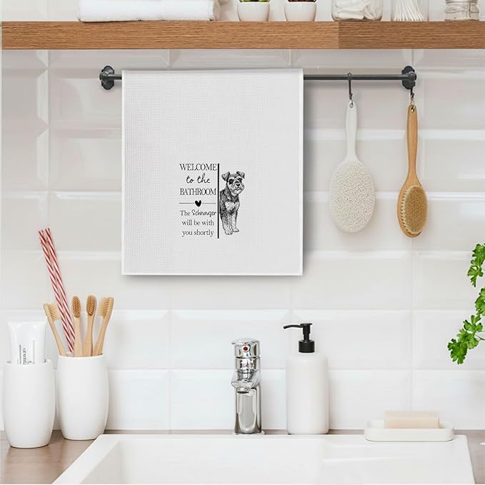 Schnauzer Gifts Bathroom Hand Towels, Schnauzer Dog Owner Lovers Gifts for Women, Funny Dog Decorative Hand Towel for Bathroom Kitchen Decor, 16x24 Inch