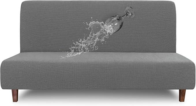 Easy-Going 100% Waterproof Futon Cover, Dual Waterproof Couch Cover for Futon, Stretch Jacquard Sofa Cover, Leakproof Furniture Protector for Kids, Pets, Dog and Cat (Medium, Grey)