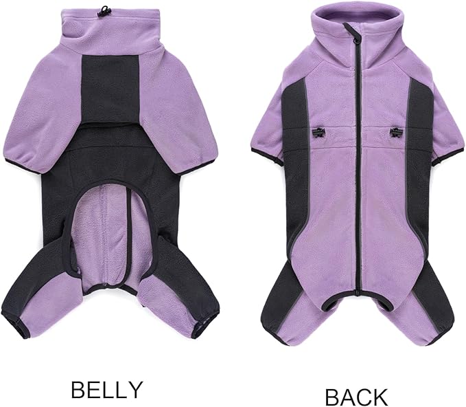 Fleece Dog Coat for Small Medium Dog,Pullover Pajamas Jumpsuit Bodysuit Puppy Coats with Legs, Pet Windproof Warm Cold Weather Jacket Full Body Vest Cozy Snowsuit Outfit Clothes (Purple, XS)