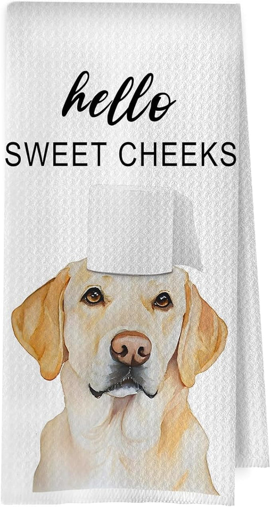 Labrador Retriever Hand Towels - Funny Labrador Gifts Waffle Decorative Hand Towels, Hello Sweet Cheeks Bathroom Decor, 16x24 Inches