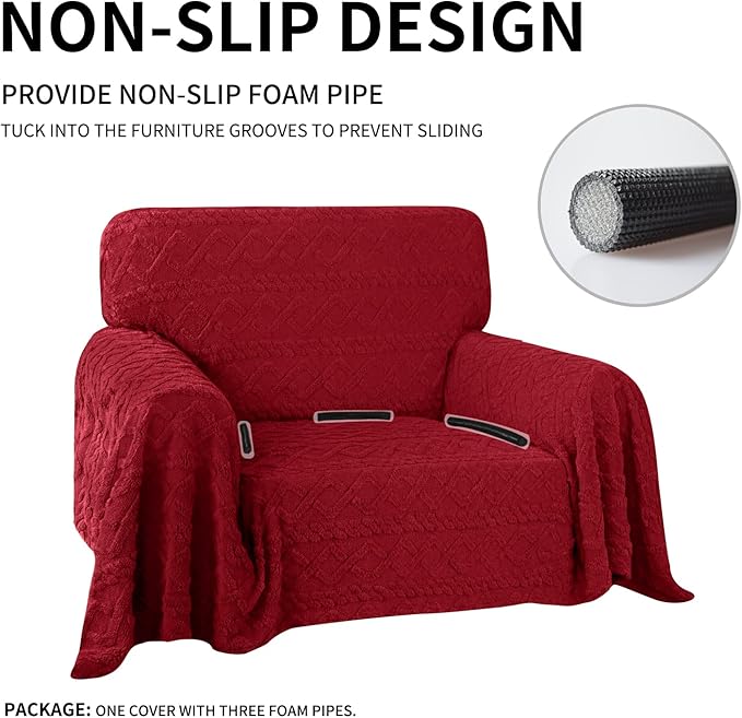 Easy-Going 80X102 inches Chair Sofa Cover, Jacquard Velvet Couch Slipcover for 1 Cushion Couch, L Shape Sectional Covers for Dogs, Washable Sofa Blanket, Furniture Protector for Pets, Christmas Red