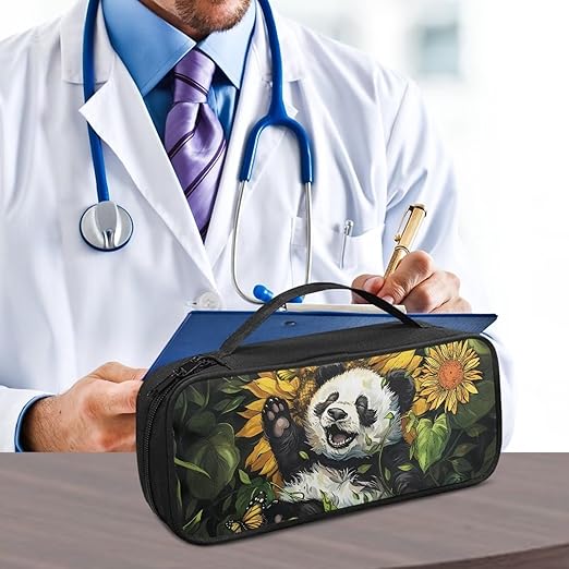 Gomyblomy Panda Sunflower Stethoscope Case Compatible with Classic III, Lightweight II S.E, Cardiology IV Diagnostic, Acoustica Deluxe Stethoscopes, Personalized Storage Bag