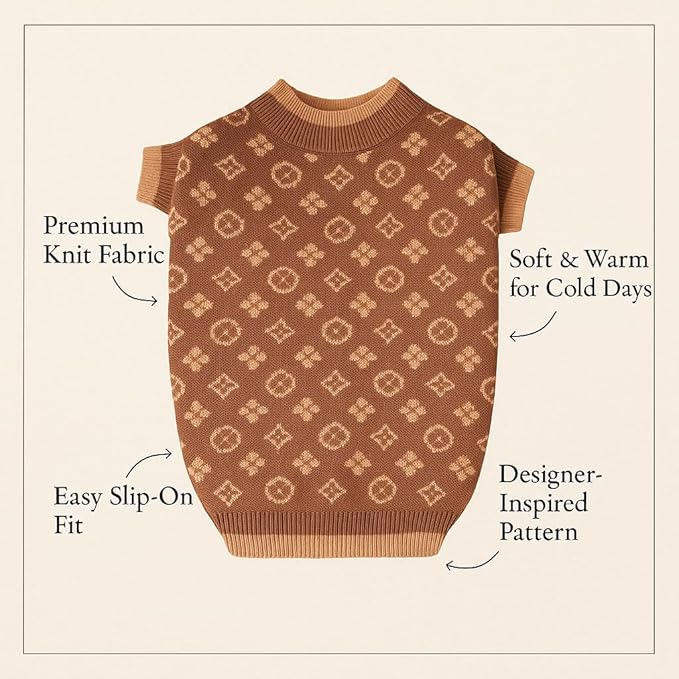 Luxury Dog Sweater – Soft Knit Designer Pet Outfit for Small Dogs & Puppies, XS–L, Stylish Warm Clothing for Yorkies, Chihuahuas, Dachshunds, Maltese, French Bulldog