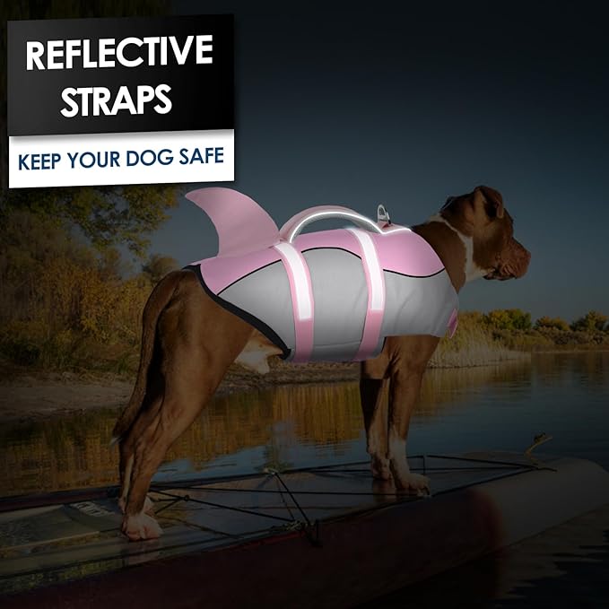 AOFITEE Dog Life Vest, Dog Life Jacket Shark, Reflective Puppy Safety Vest with Superior Buoyancy and Rescue Handle, Adjustable Dogs Swimsuit Float Coat for Small Medium Large Dogs, XS