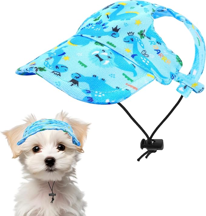 Dinosaurs Sun Hats for Mini Dogs Blue Dino Dog Baseball Cap Dogs Trucker Hats with Ear Holes XS