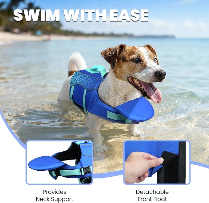 VIVAGLORY Front Float Dog Life Vest, Dog Life Jacket for Swimming & Boating, Swimming Vest with Chin Float & Handle, Ripstop & Buoyancy for Puppy Doggy, S, Dark Blue