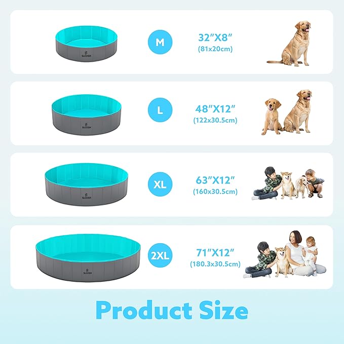 SLOOSH Foldable Dog Kiddie Pool - Portable Hard Plastic Doggie Swimming Pool, Anti-Slip Collapsible Pets Bath Tub Suitable for Kids Indoor Outdoor Backyard Use (48" x 12", Grey)