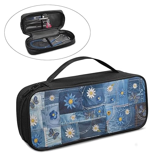 Gomyblomy Denim Daisy Stethoscope Case for Nurse and Doctors, Fit for Most Stethoscopes, Large Stethoscope Holder with Extra Room for Nurse Accessories for Nurses Doctors