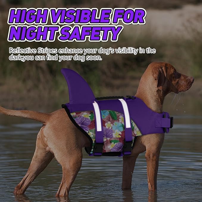 Doglay Shark Ripstop Dog Vests for Swimming Boating with High Buoyancy and Rescue Handle, Adjustable Dog Life Jacket Pet Flotation Vest for Small Medium Large Dogs