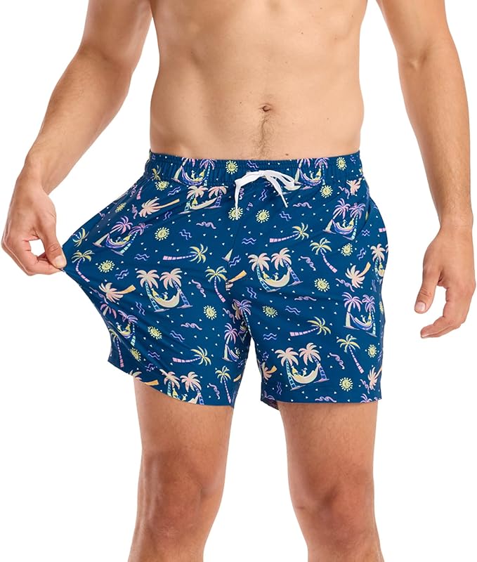 Tipsy Elves Men's Stretch Swim Trunks 7 Inch Inseam 4-Way Stretch with Mesh Liner - Quick-Dry Funny Swimwear Bathing Suit