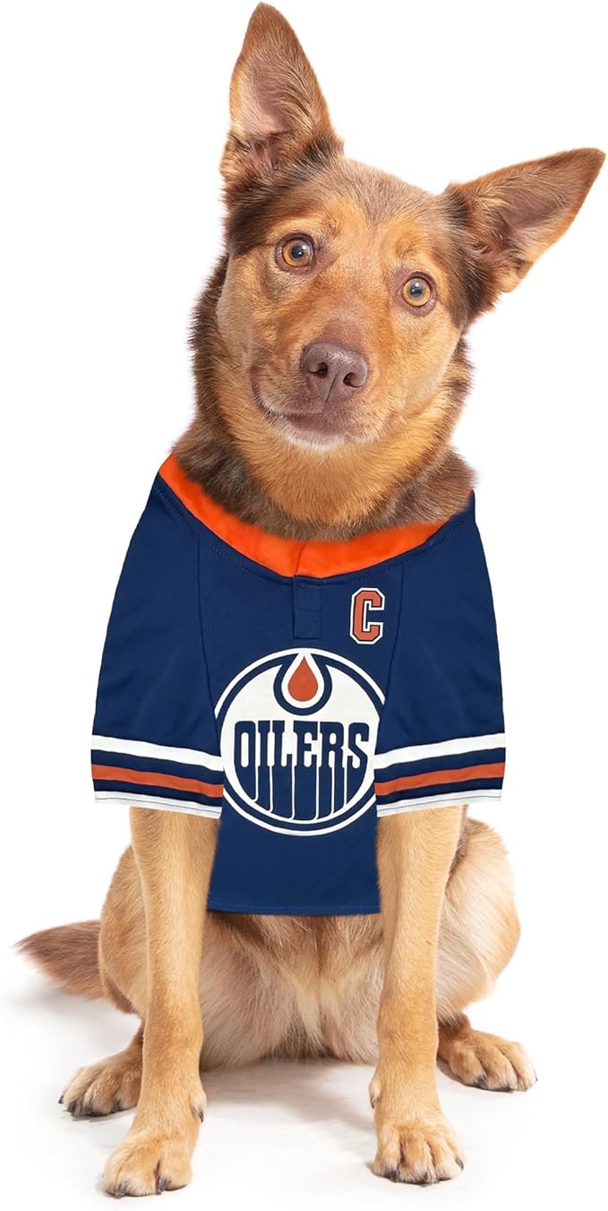 Pets First NHLPA Connor McDavid Mesh Jersey for Dogs & Cats, Edmonton Oilers McJesus-97 Dog Jersey, Size Medium, Licensed Dog Jersey with Your Favorite Hockey Team Player