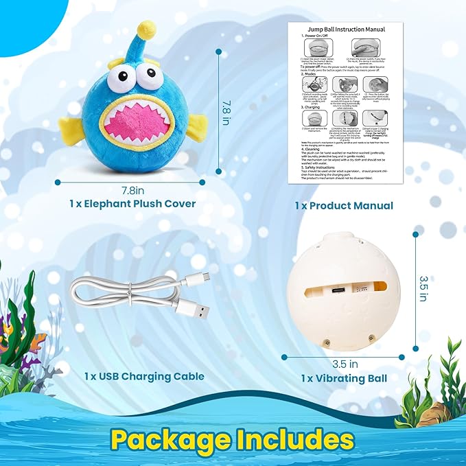 Interactive Dog Toys, Self Moving Dog Toy to Keep Them Busy, Electronic Vibrating Dogs Toy/Squeaky Bouncing Ball for Small Medium Large Dogs with Jumping Music Talking Mode (Lanternfish)