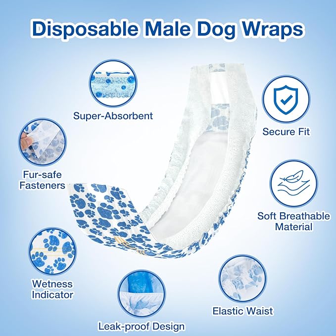 Dono Dog Diapers Male Disposable Male Dog Wraps 40ct Doggie Diapers Wetness Indicator Leak-Proof Dog Belly Wraps, Rapid-Dry Gel Technology Puppy Diapers for Excitable Urination Incontinence, Medium