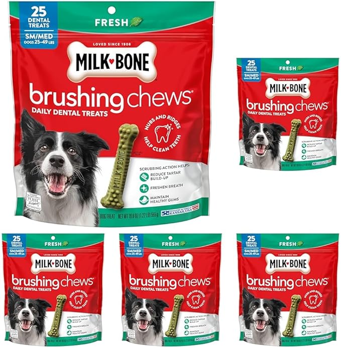 Milk-Bone Brushing Chews Original Chicken Flavor Daily Dental Dog Treats, Small/Medium, 19.6 Oz. Bag (Pack of 5)