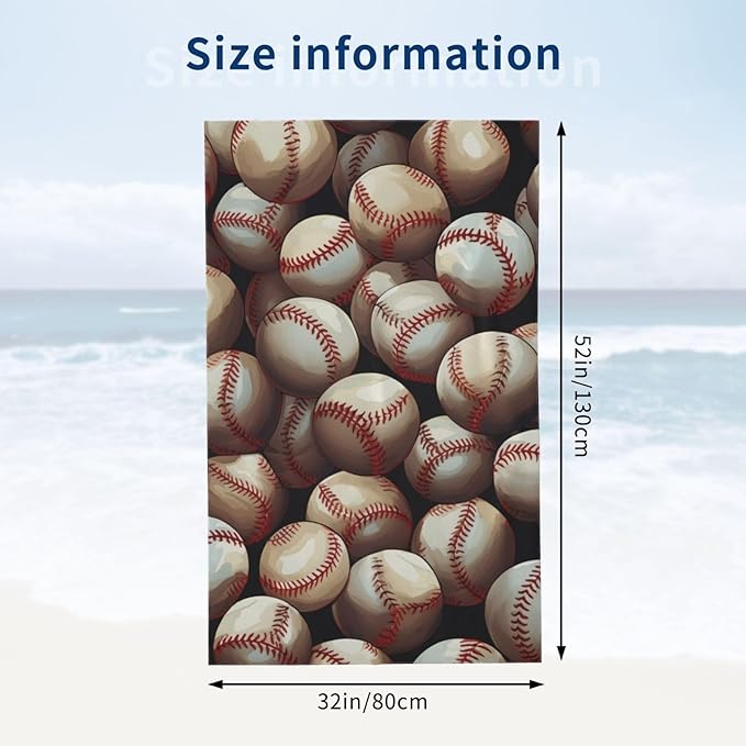 Baseball Beach Towel Cool Sports Sand-Free Microfiber Bath Towel Ultra Soft Quick Dry Pool Towel Absorbent Towel Lightweight Towel Gifts for Outdoor Bathroom Swimming Decor 31inx51in