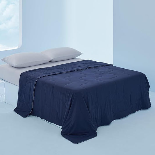 Bedsure Cooling Blankets for Hot Sleepers - Cooling Comforter, Cold Summer Blanket King Size for Bed, Ice Breathable and Lightweight Gift for Night Sweats, Navy Blue, 104x90 Inches