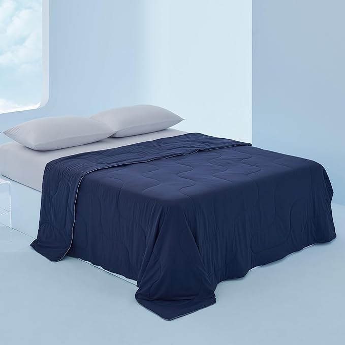 Bedsure Cooling Blankets for Hot Sleepers - Cooling Comforter, Cold and Lightweight Gift for Night Sweats, Full Size Ice Breathable Summer Blanket for Bed, Navy Blue, 80x90 Inches